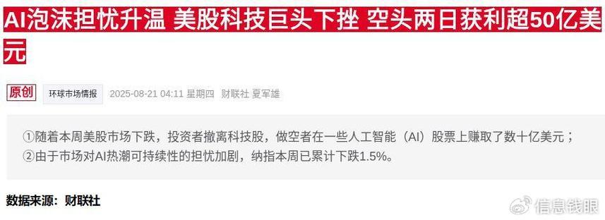 科技股单日市值波动超千亿美元，互联网泡沫担忧升温