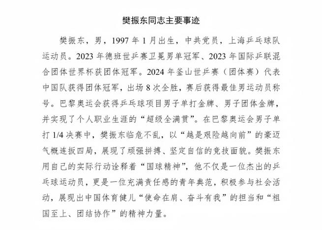 全国体育系统先进个人拟表彰对象公布,樊振东、全红婵等在列